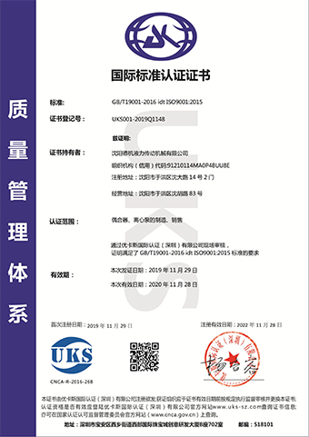 ISO 9001 質(zhì)量管理體系證書Q中文